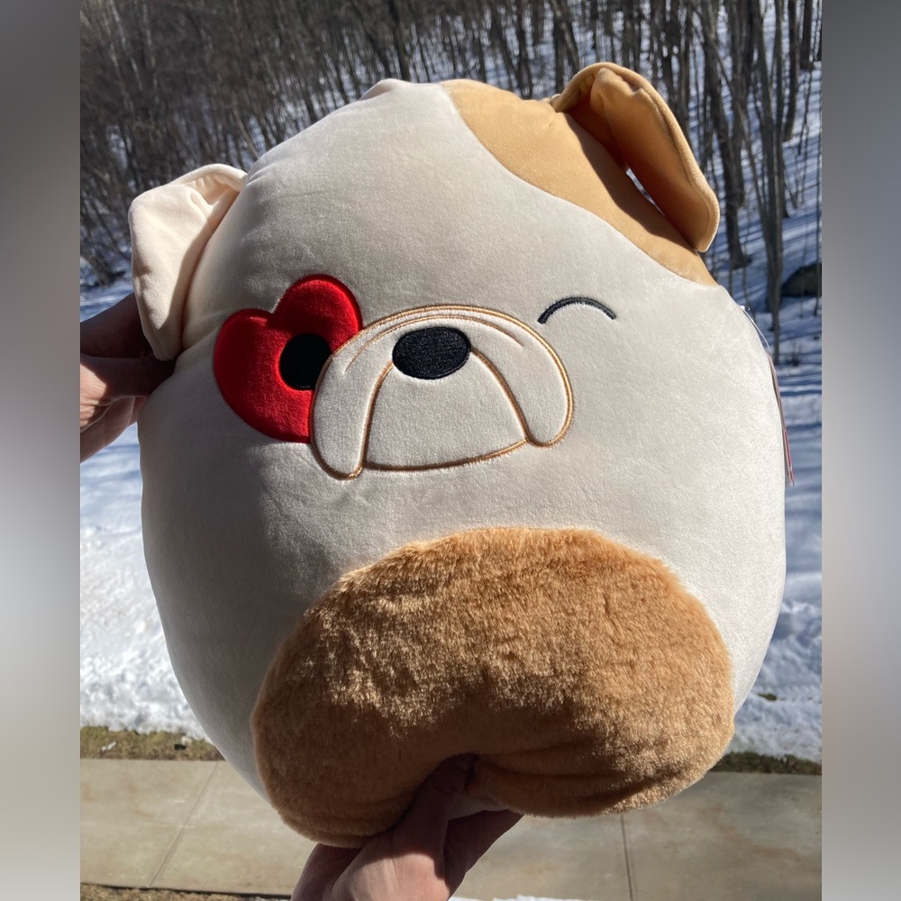 Squishmallows 16” Brock the Bulldog Pitbull Tan Dog Plush Heart Eye Floppy Ears